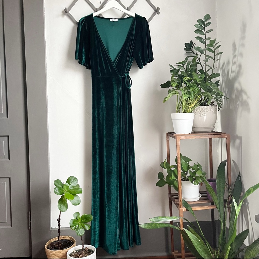 Baltic Born Meghan Velvet Wrap Maxi Dress in Emerald